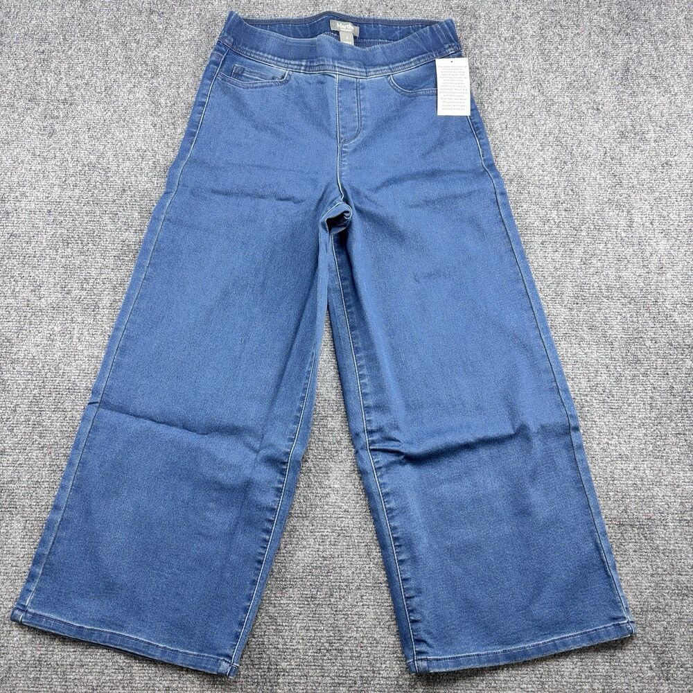 Martha Stewart Jeans Womens 4 Blue Wide Leg Pull On Stretch Denim NWT